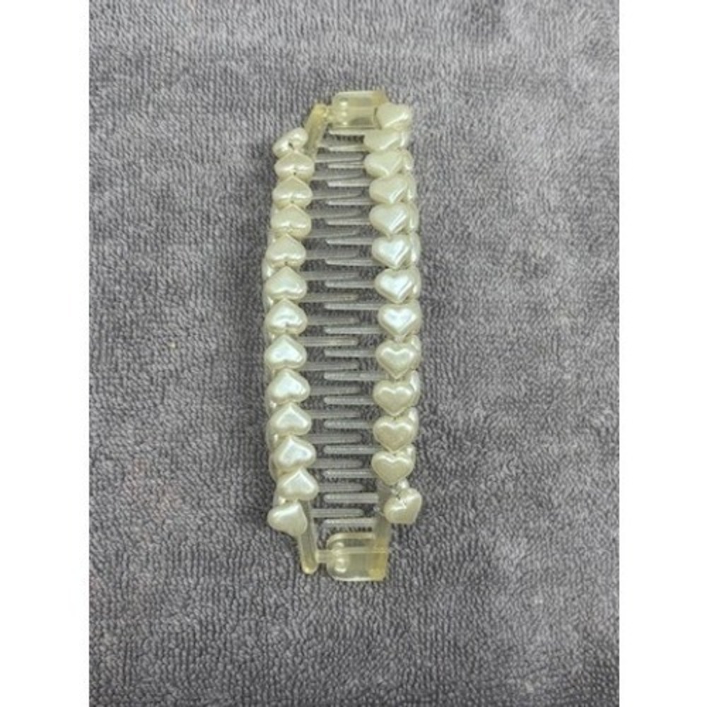 Vintage Pearl Heart Banana Hair Clip Clear Acrylic Ponytail Holder 90s Y2K